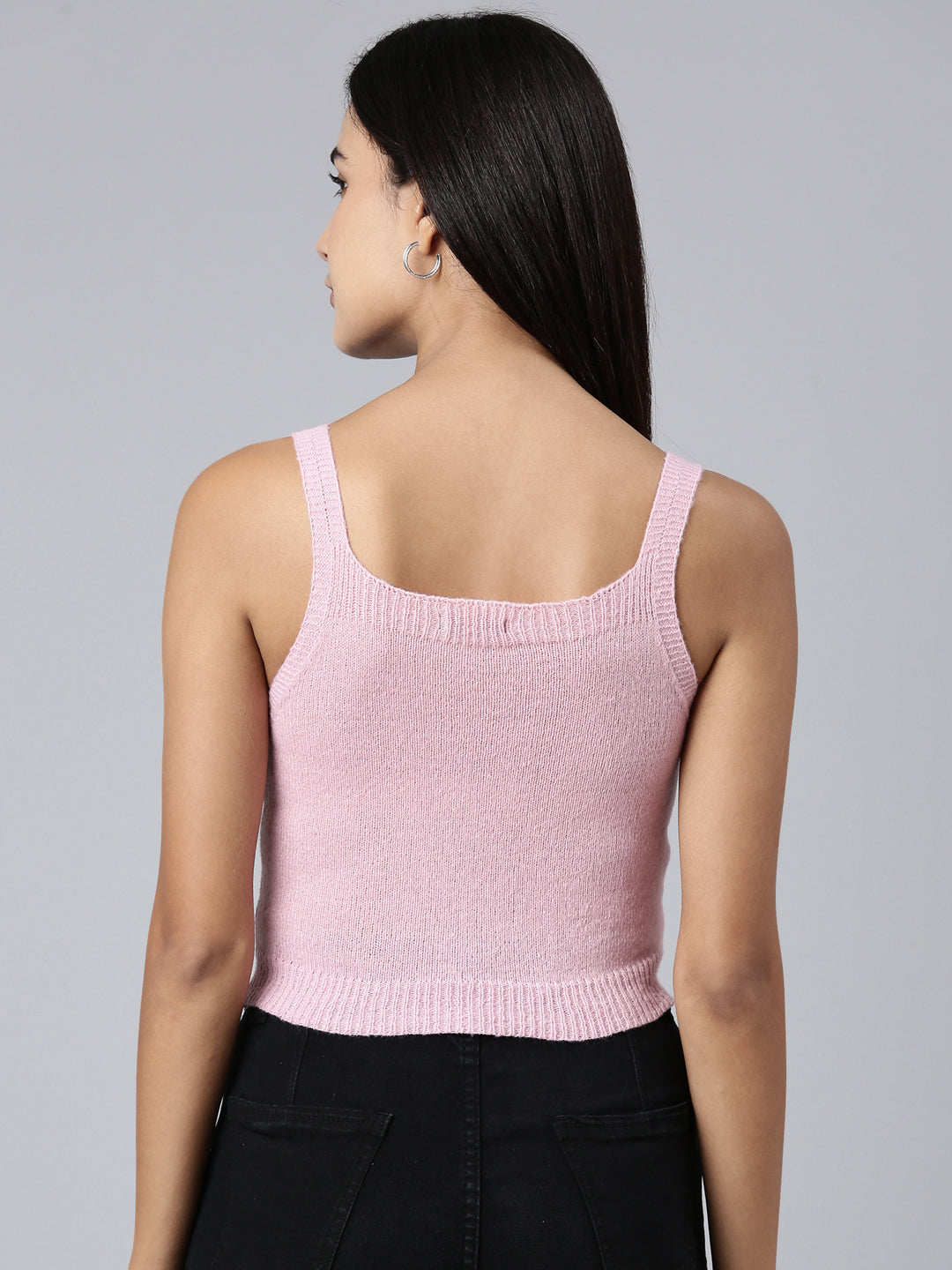 Women Pink Solid Crop Top