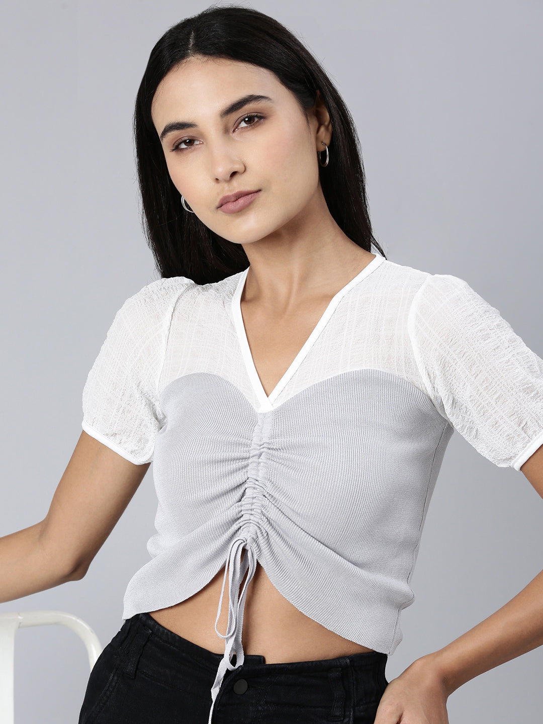 Women Grey Solid Crop Top