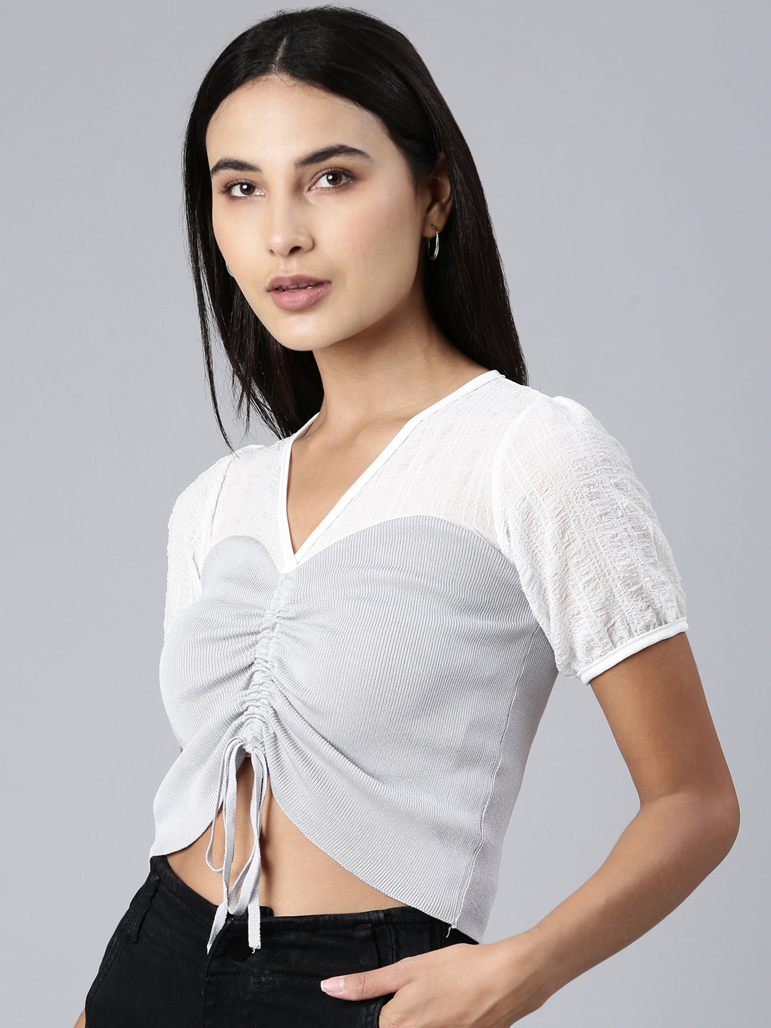 Women Grey Solid Crop Top