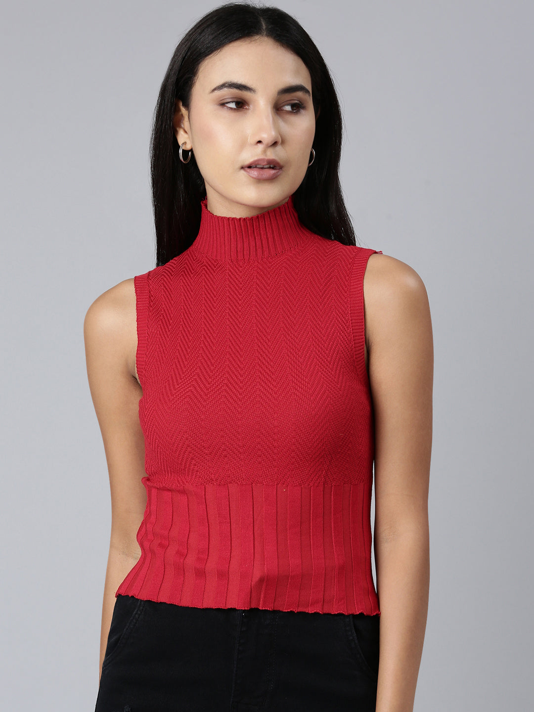 Women Red Textured Top