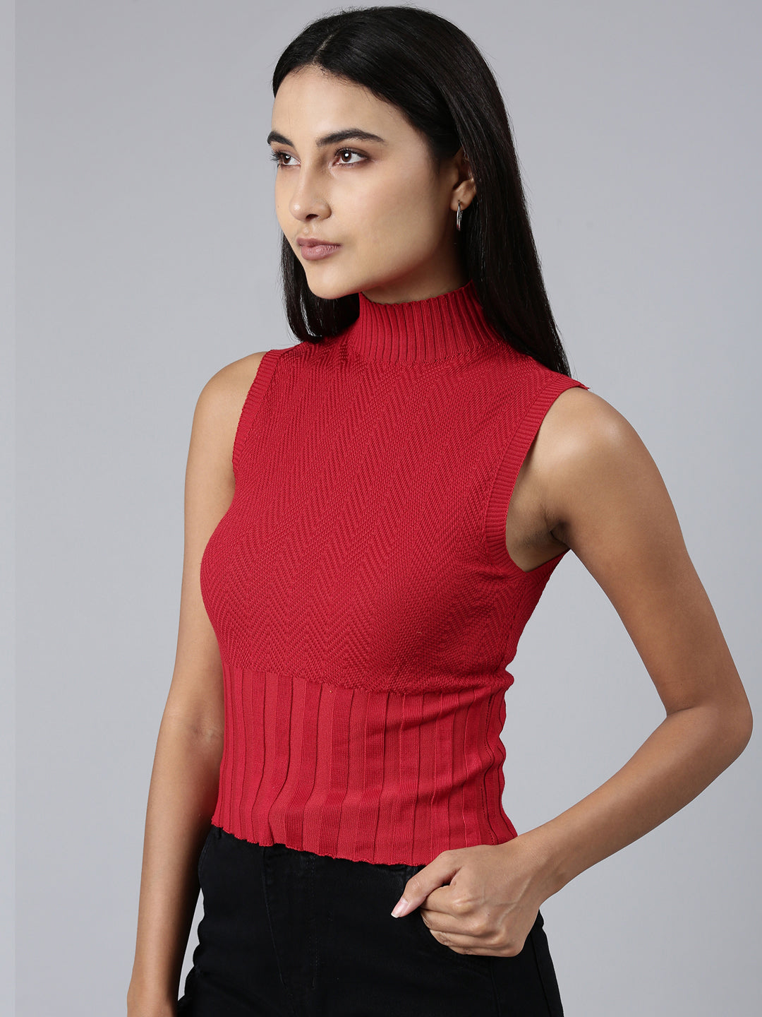 Women Red Textured Top