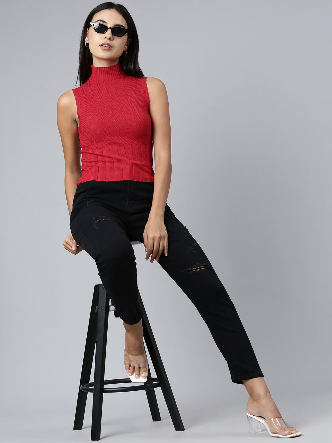 Women Red Textured Top