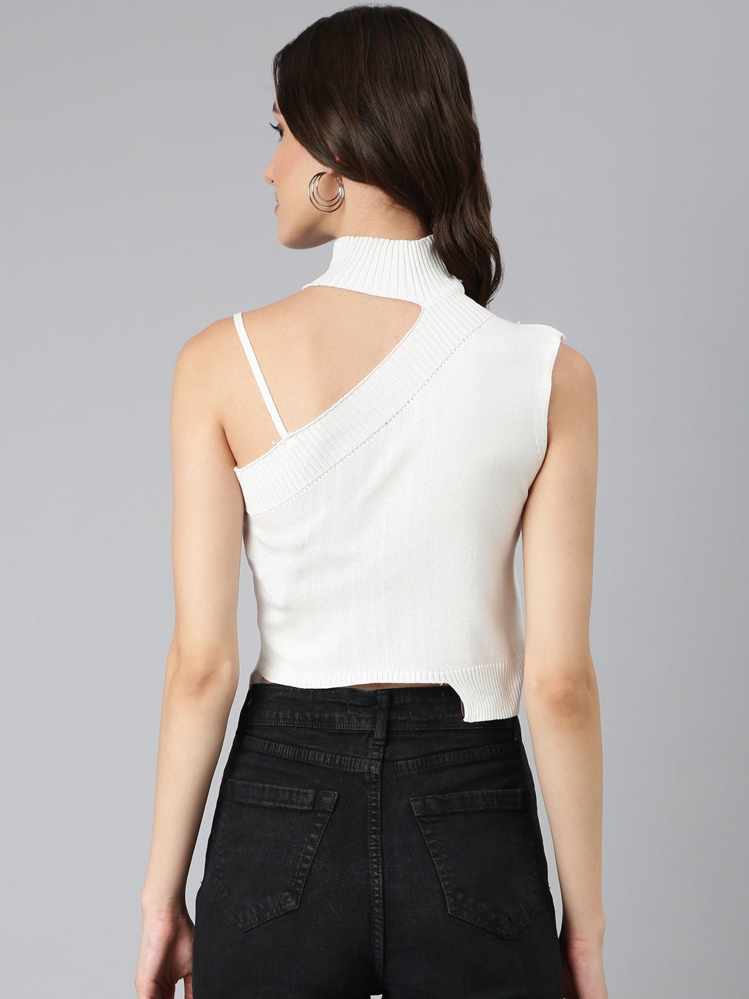 Women White Solid Crop Top