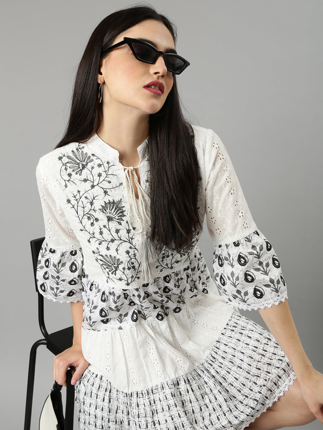 Women White Floral Fit and Flare Dress