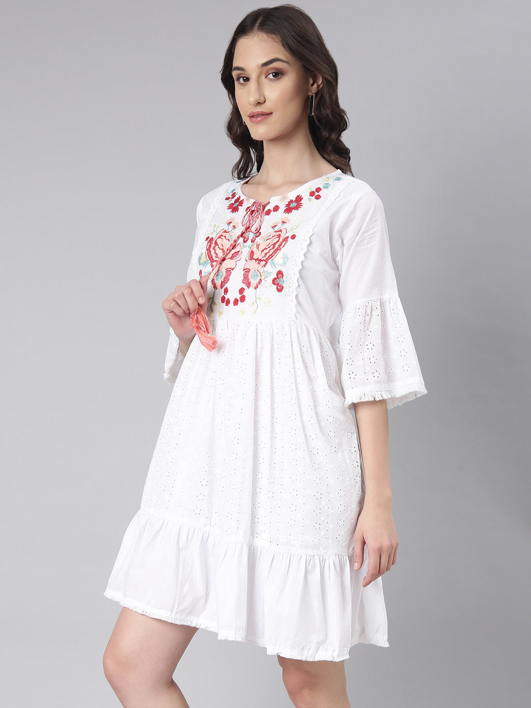 Women White Solid Fit and Flare Dress