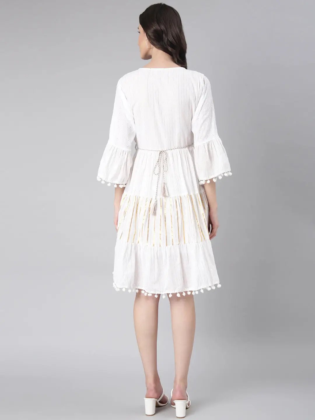 Women's White Solid Fit and Flare Dress