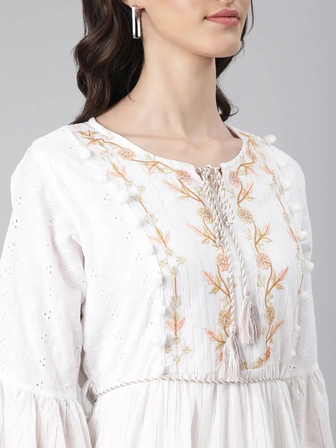 Women's White Solid Fit and Flare Dress