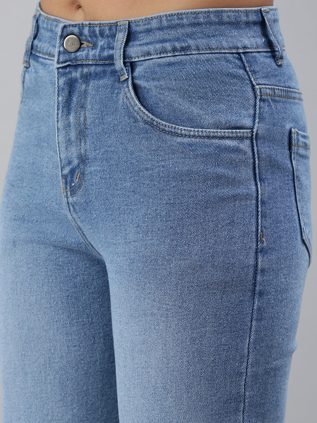 Women's Blue Solid Denim Wide Leg Jeans