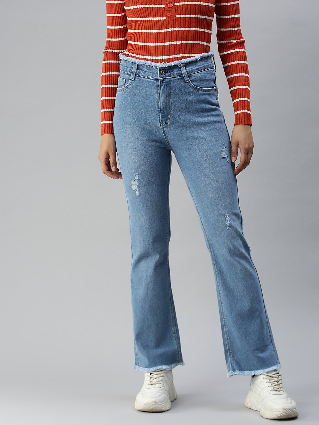 Women's Blue Solid Relaxed Fit Denim Jeans