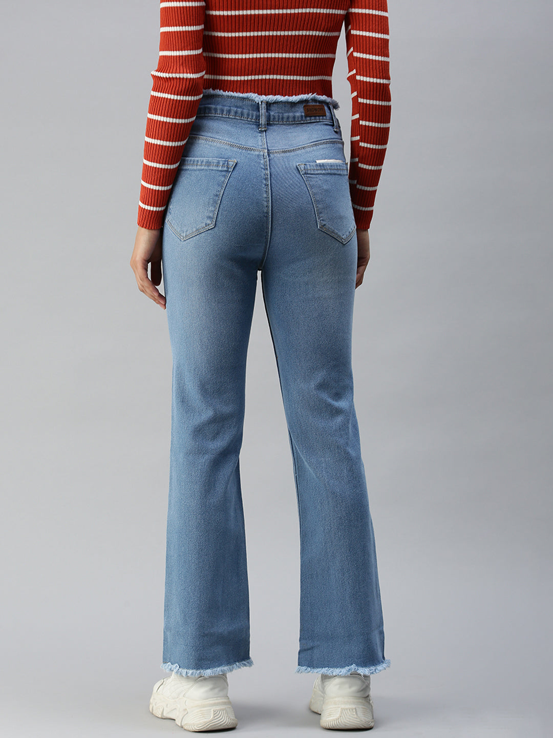 Women's Blue Solid Relaxed Fit Denim Jeans