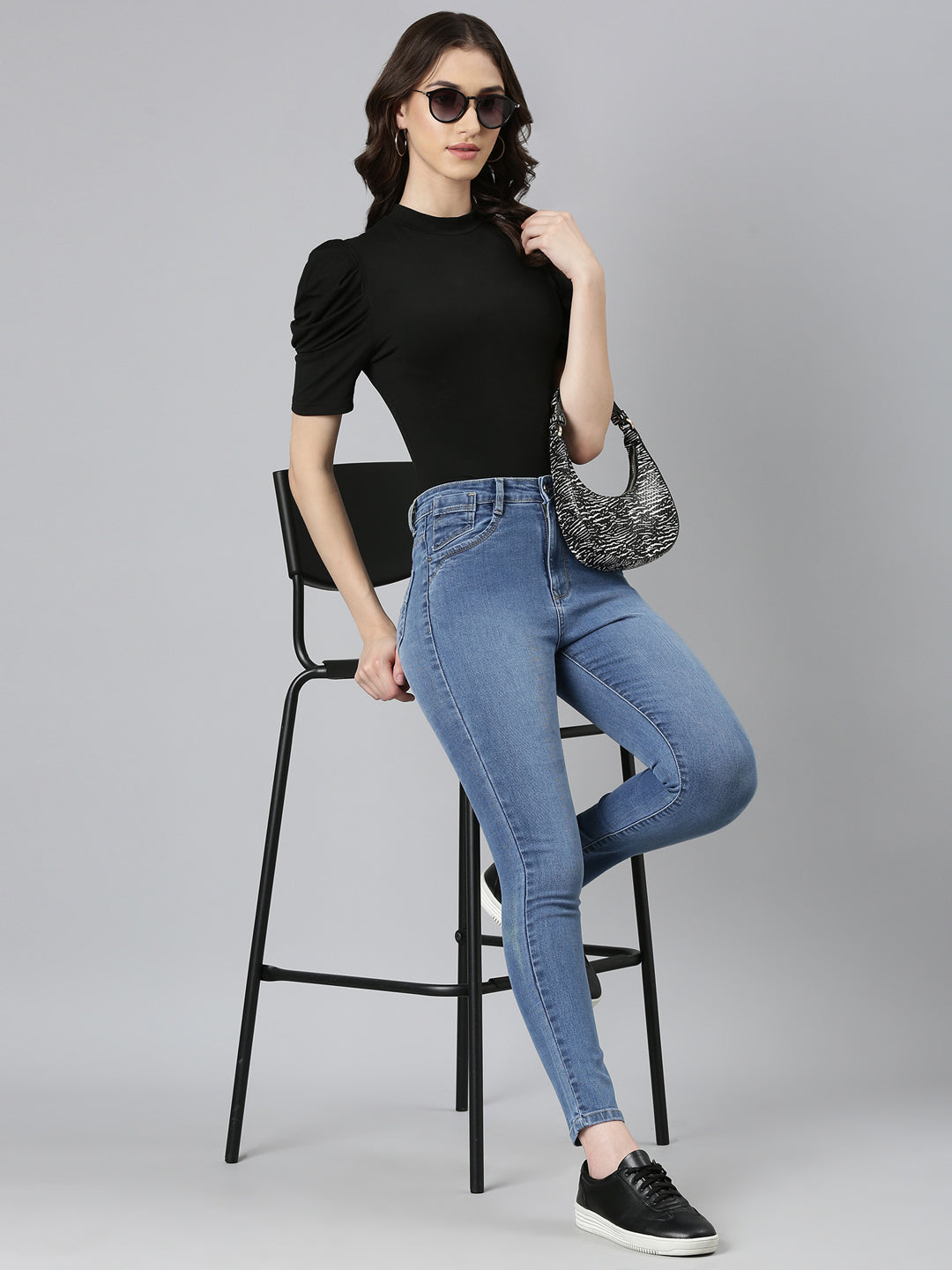 Women Blue Solid Skinny Fit Denim Jeans