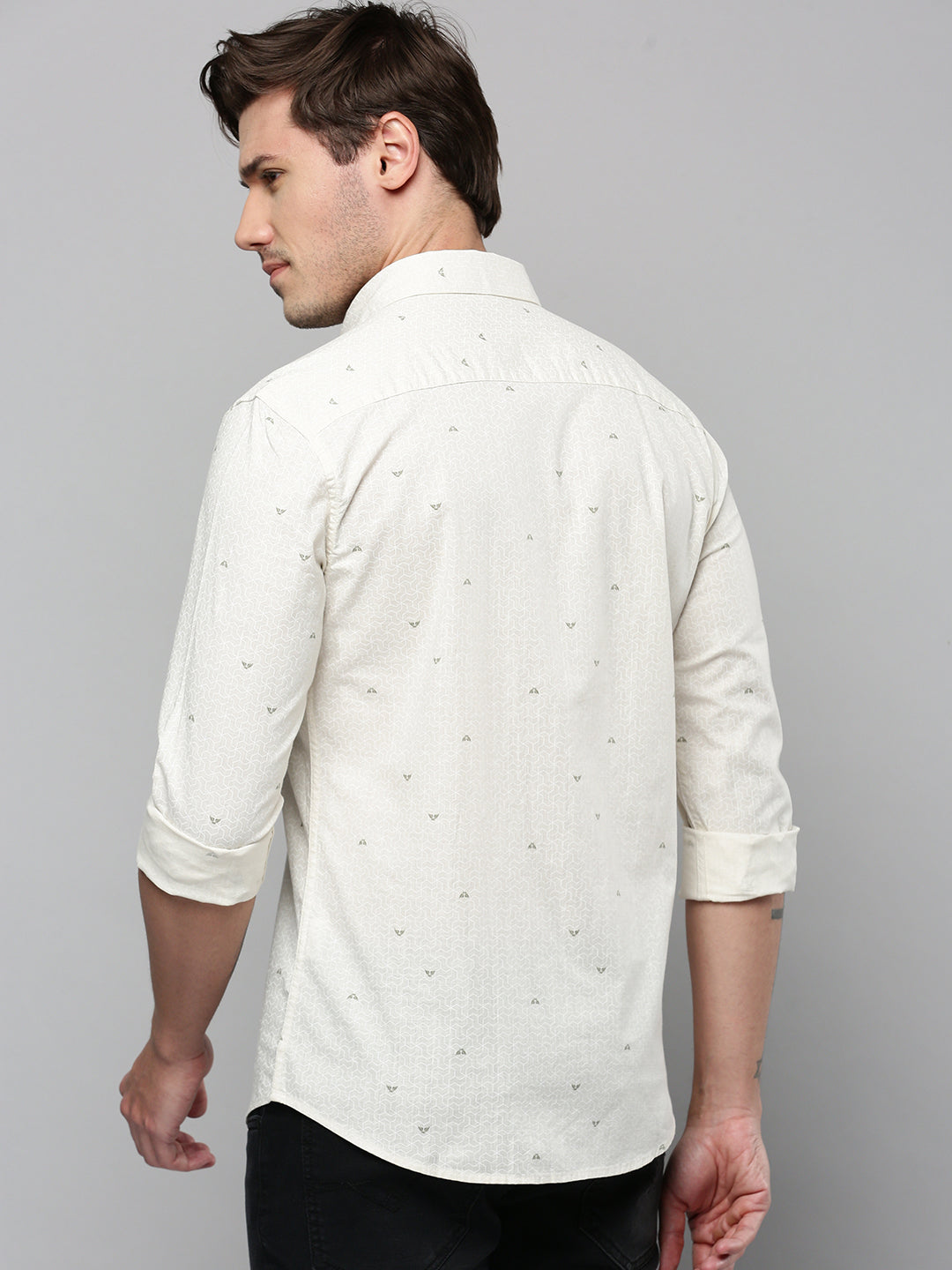 Men Cream Printed Casual Shirt