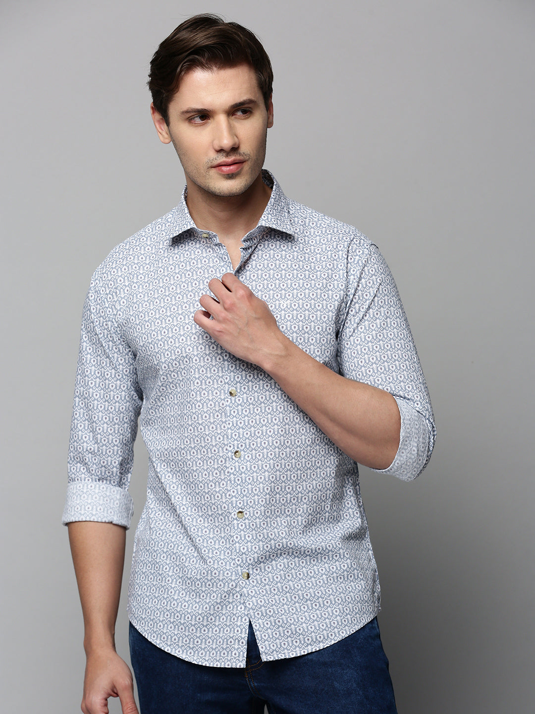 Men Grey Printed Casual Shirt