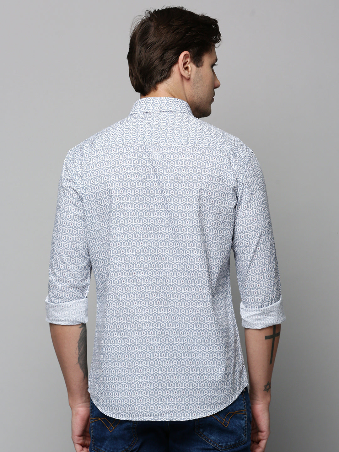 Men Grey Printed Casual Shirt