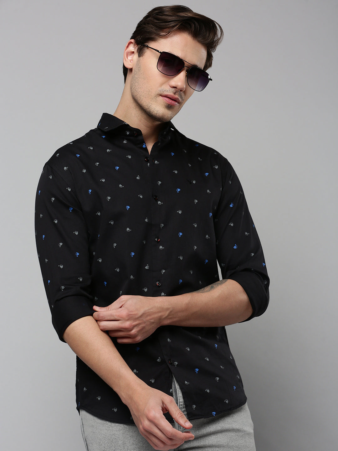 Men Black Printed Casual Shirt