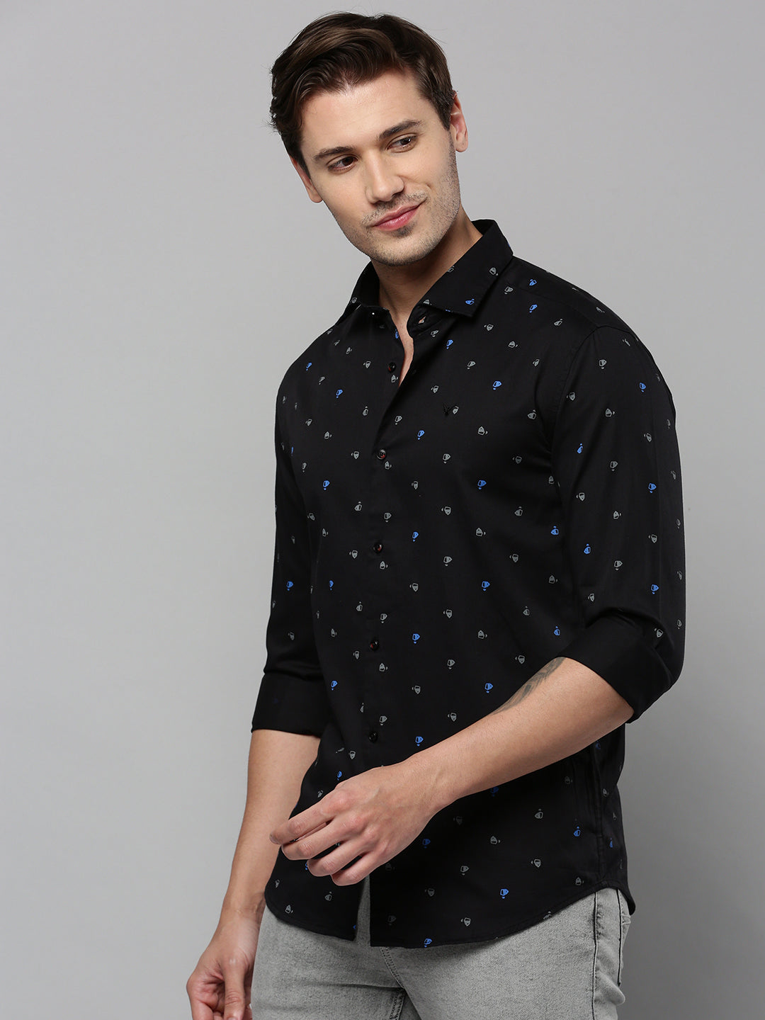 Men Black Printed Casual Shirt