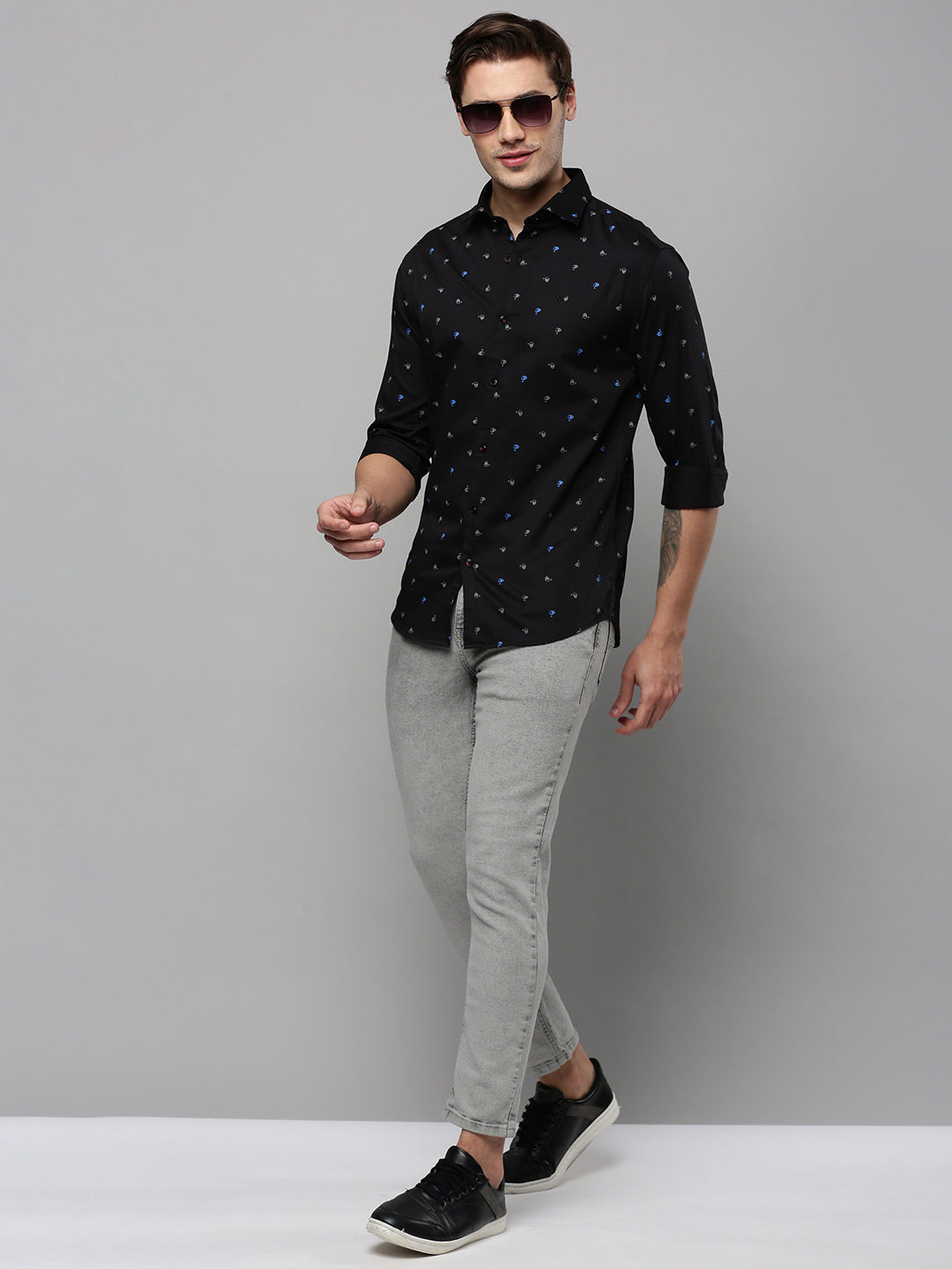 Men Black Printed Casual Shirt