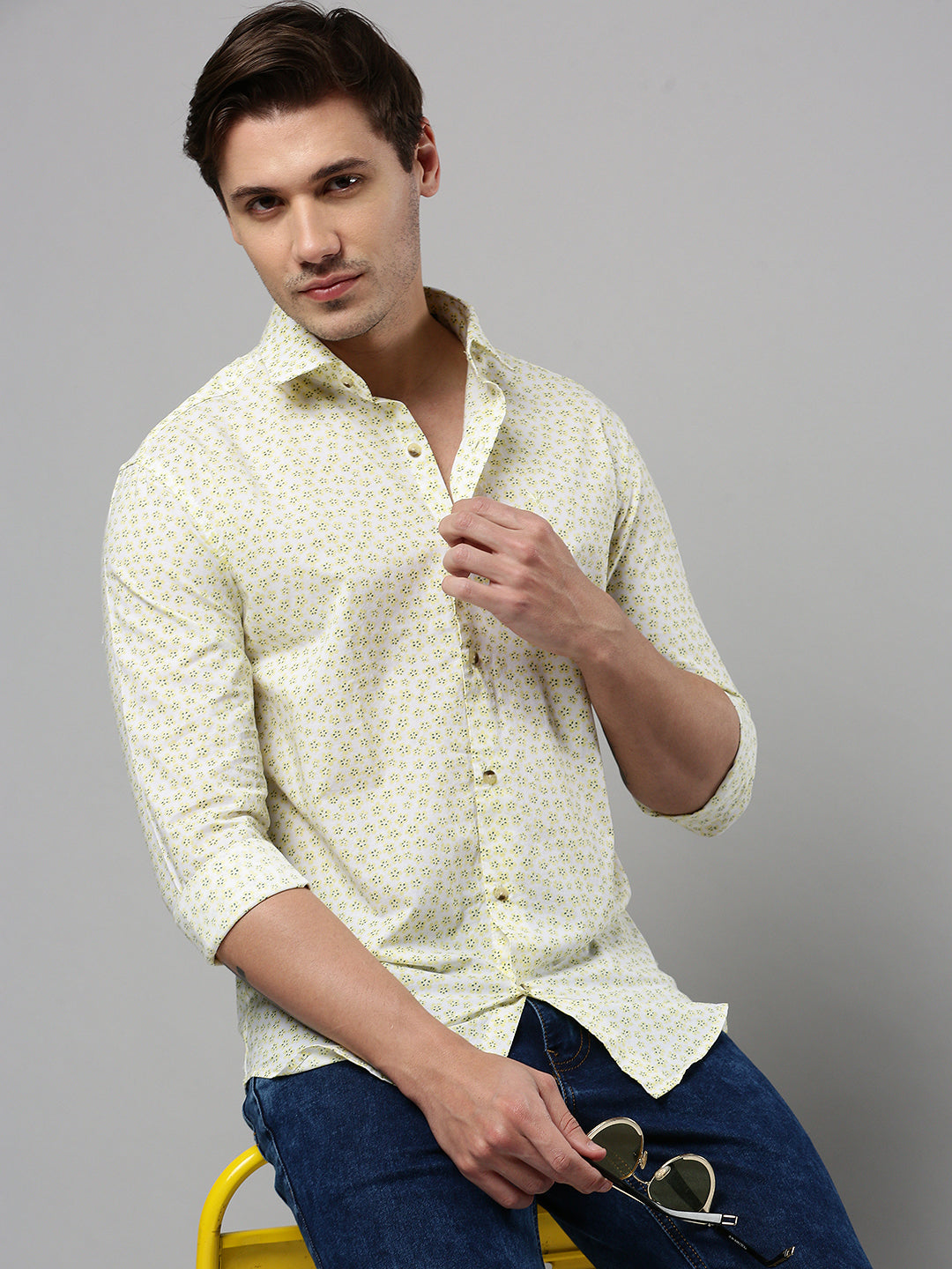 Men White Printed Casual Shirt