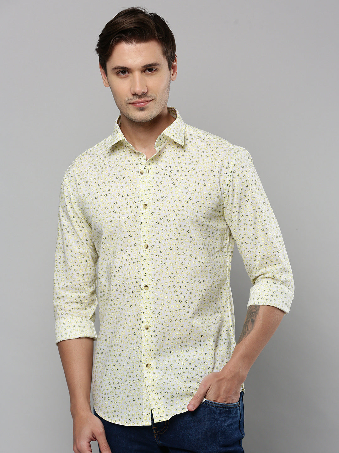 Men White Printed Casual Shirt