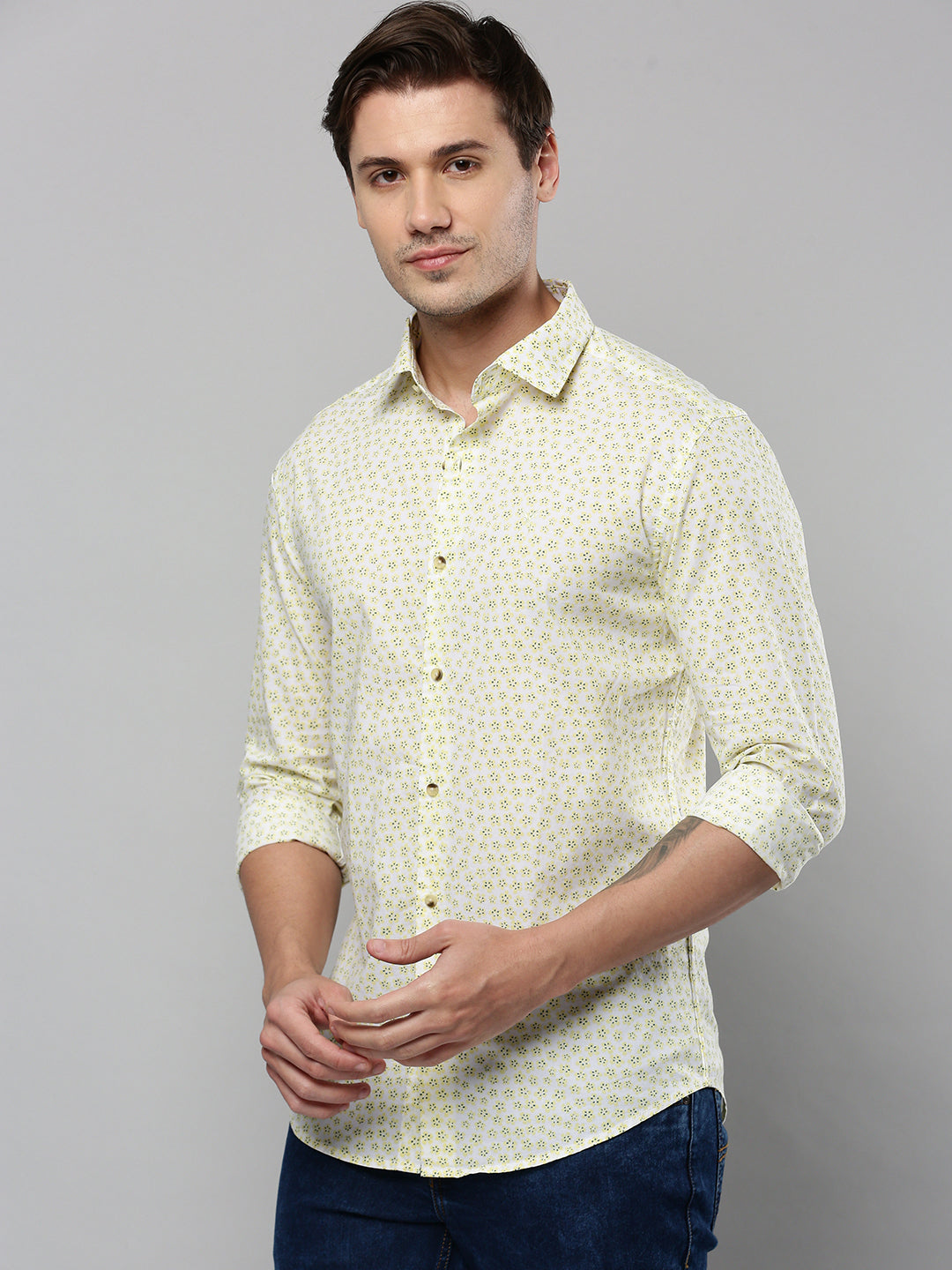 Men White Printed Casual Shirt