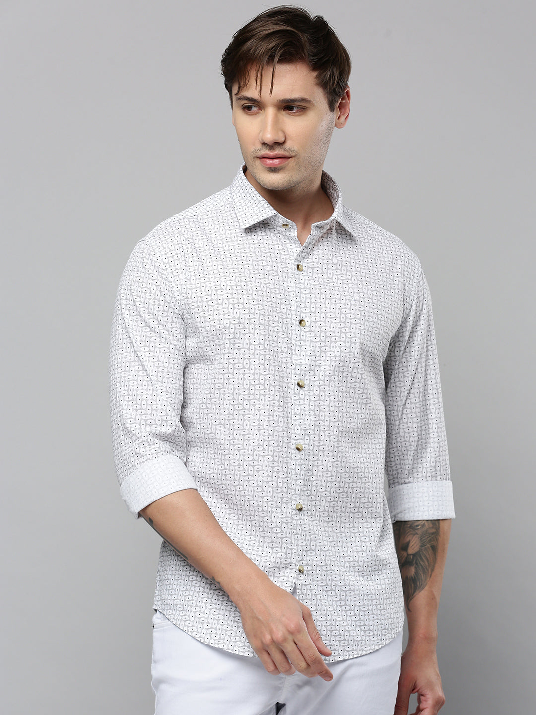 Men White Printed Casual Shirt