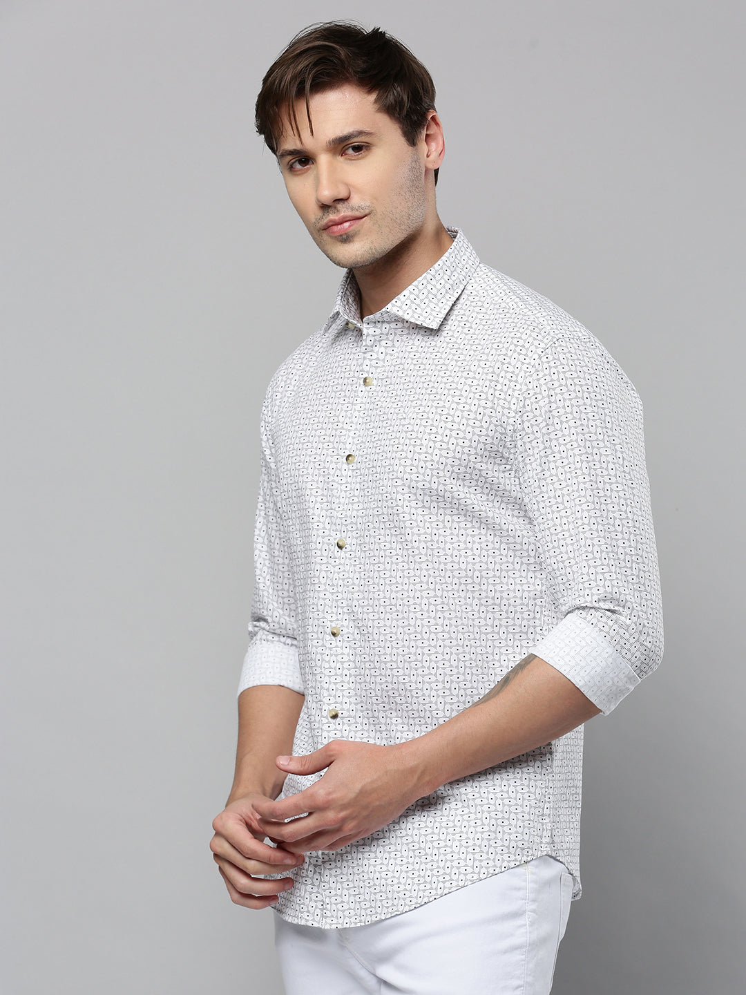 Men White Printed Casual Shirt