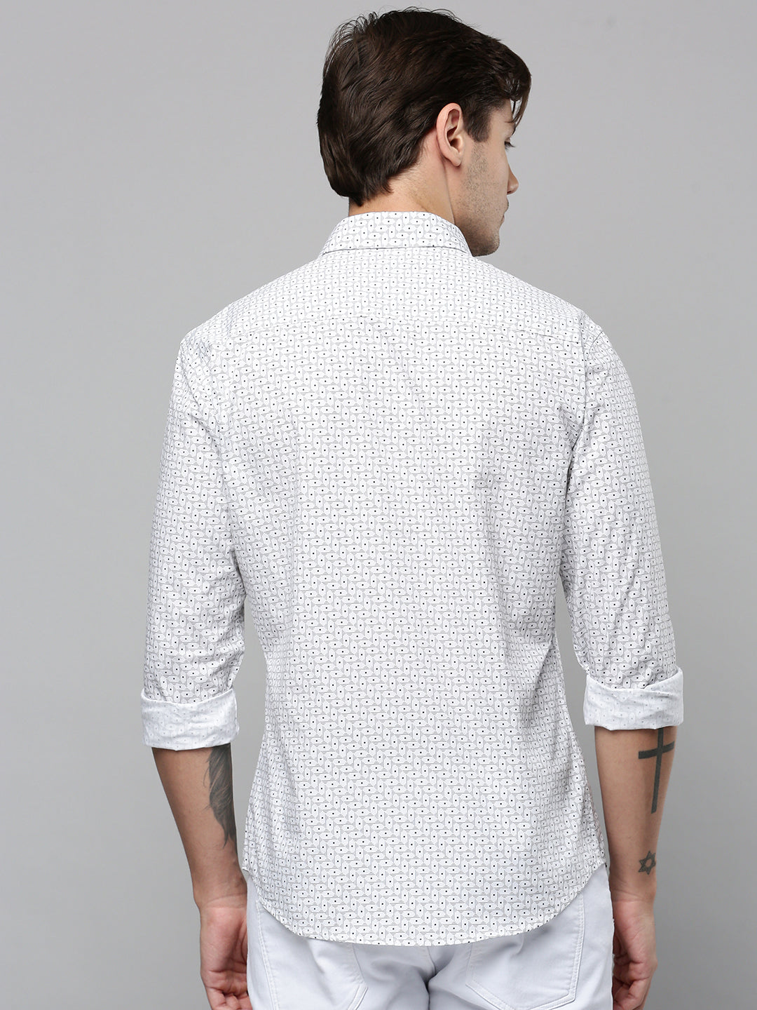 Men White Printed Casual Shirt