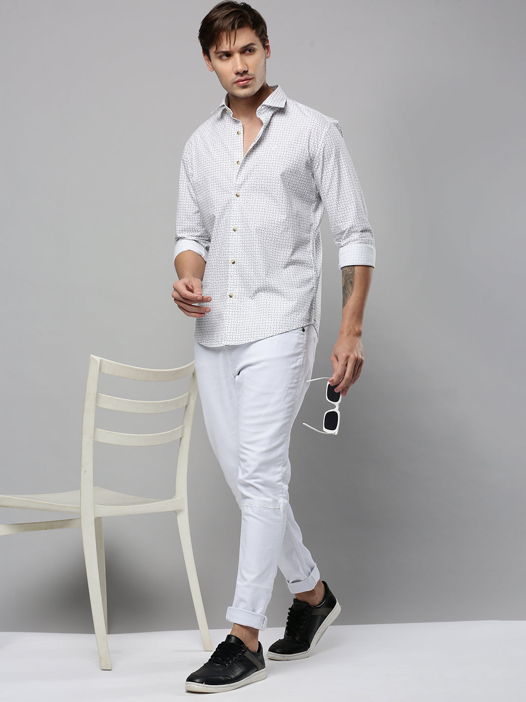 Men White Printed Casual Shirt