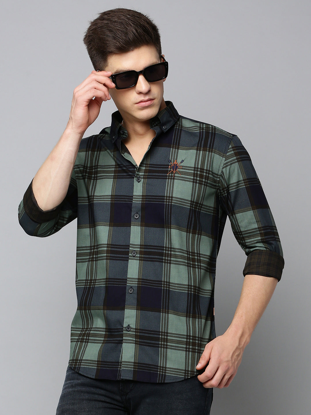 Men Navy Checked Casual Shirt