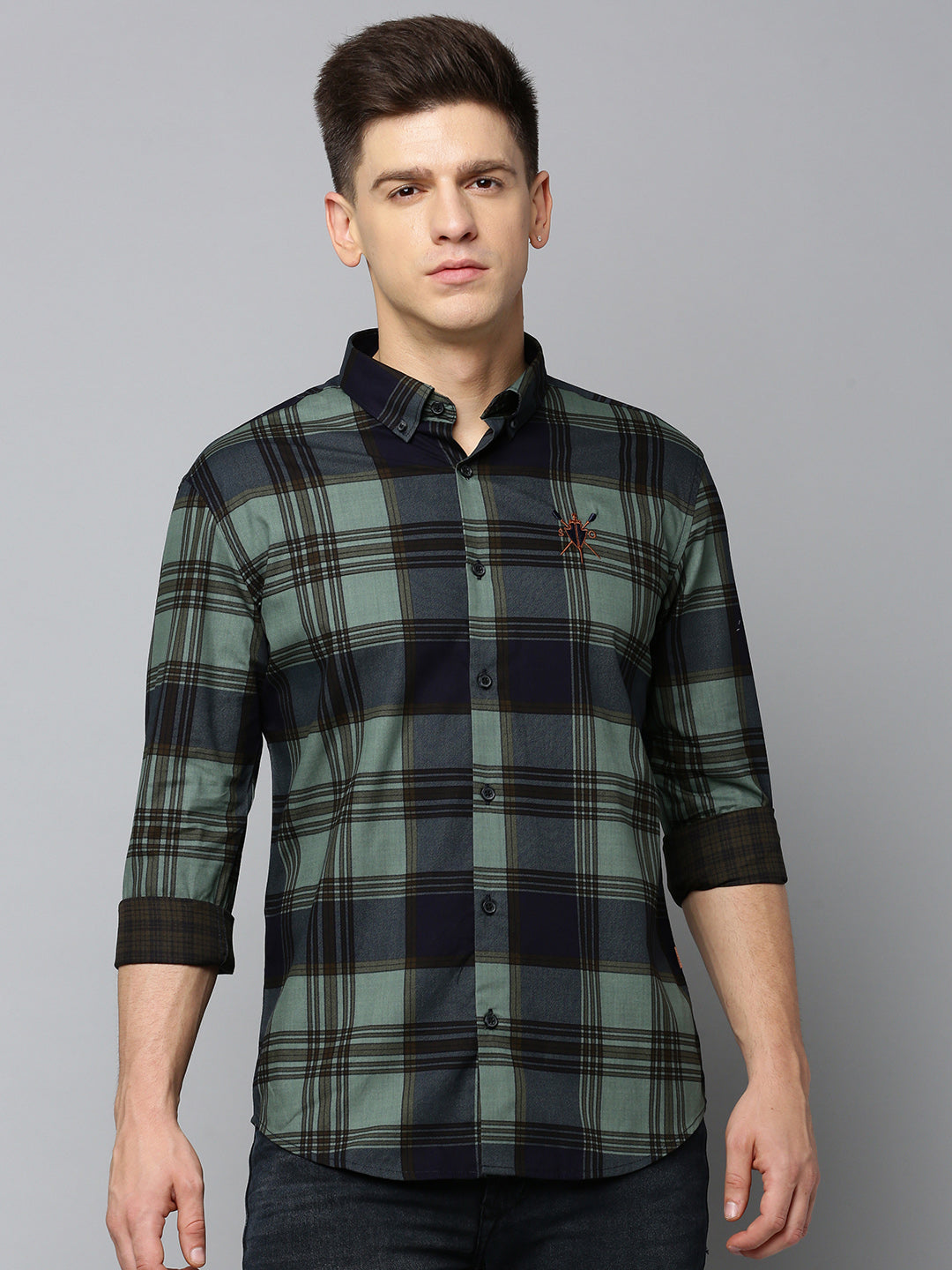 Men Navy Checked Casual Shirt