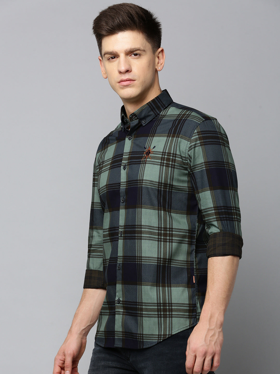 Men Navy Checked Casual Shirt