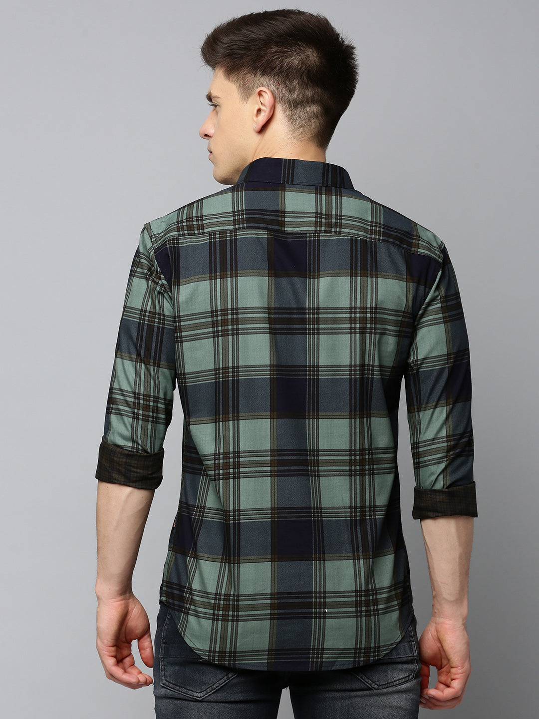 Men Navy Checked Casual Shirt