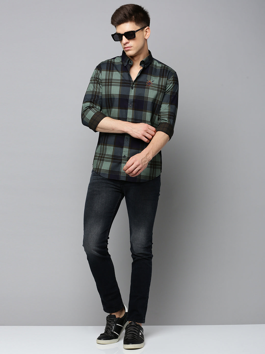 Men Navy Checked Casual Shirt