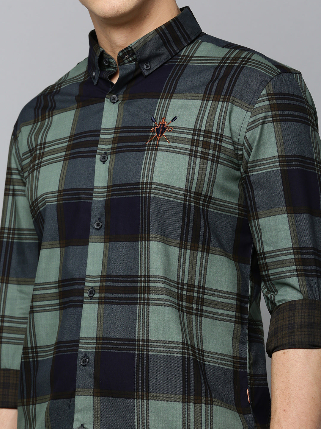 Men Navy Checked Casual Shirt