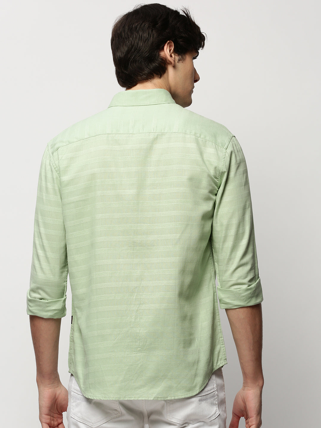 Men Green Striped Casual Casual Shirts