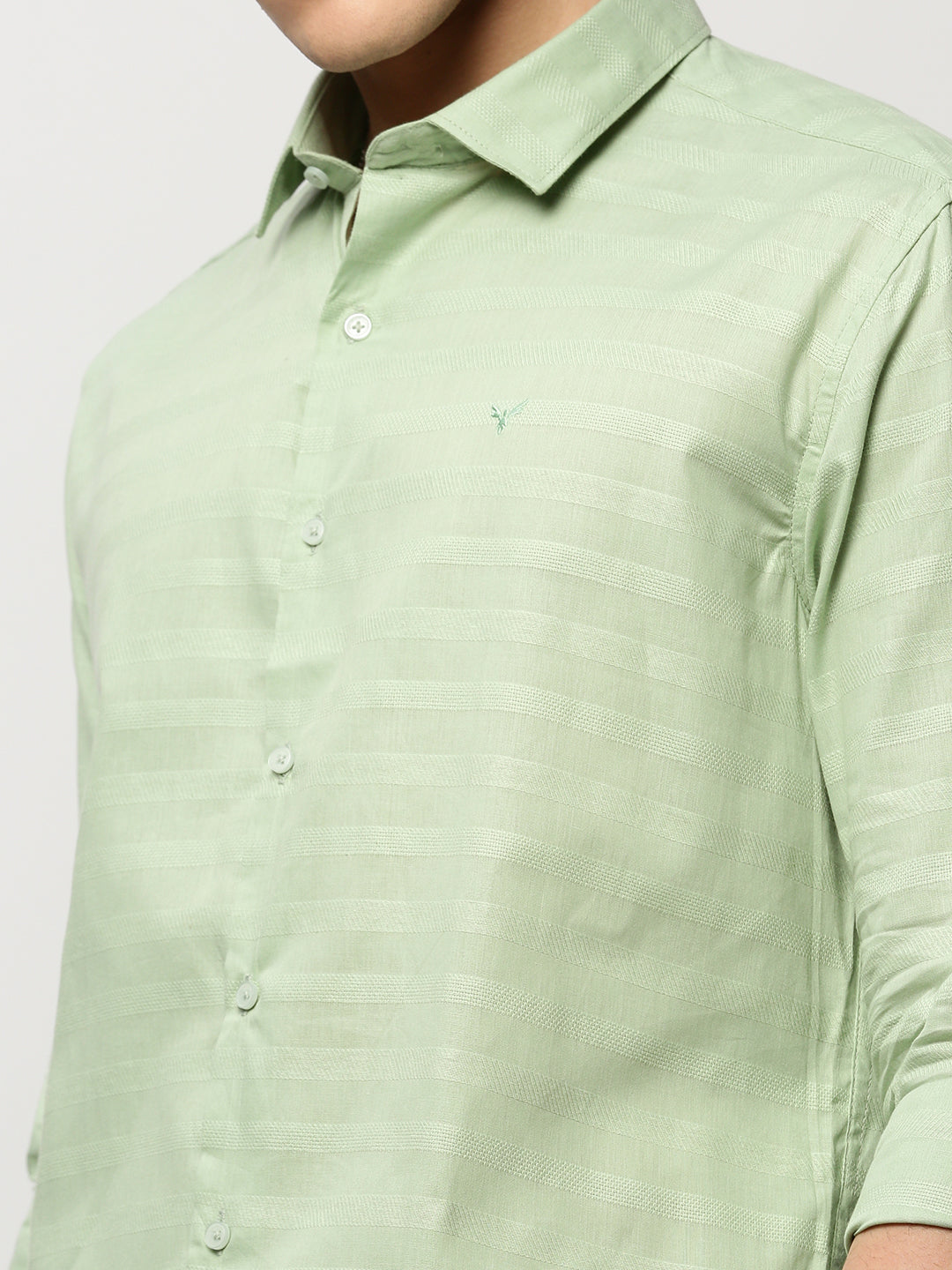 Men Green Striped Casual Casual Shirts