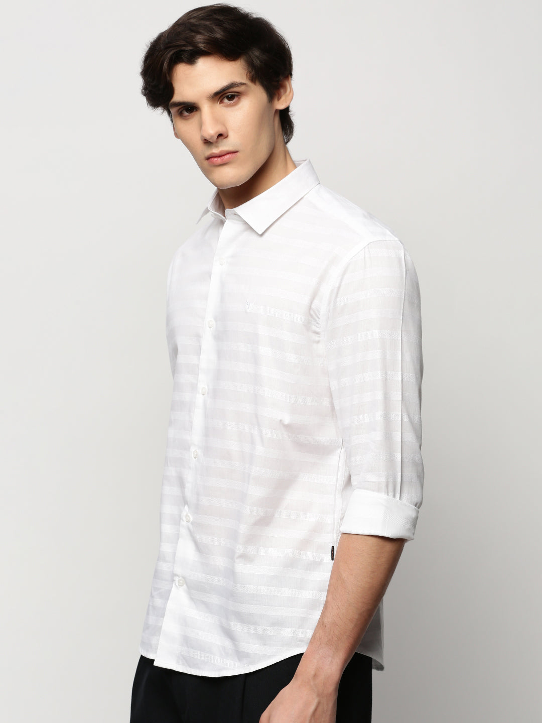 Men White Striped Casual Casual Shirts