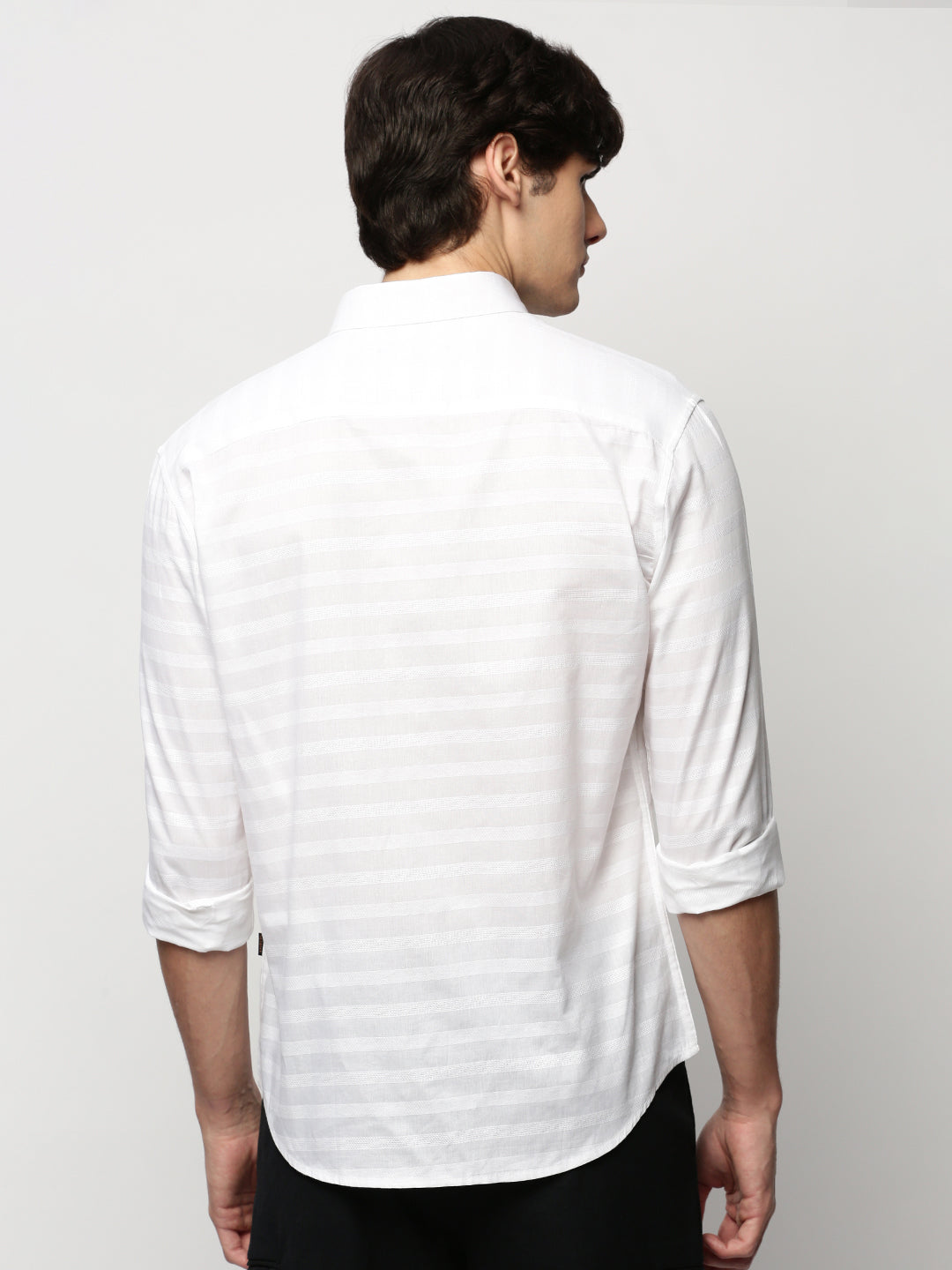 Men White Striped Casual Casual Shirts