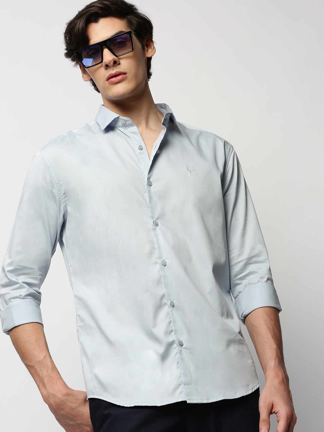 Men Blue Solid Casual Casual Shirts