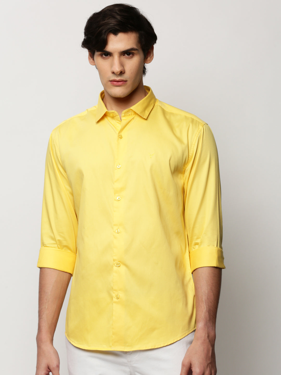 Men Yellow Solid Casual Casual Shirts