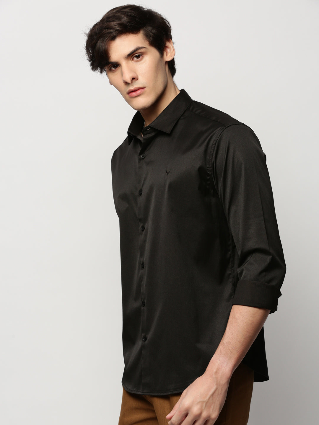 Men Black Solid Casual Casual Shirts