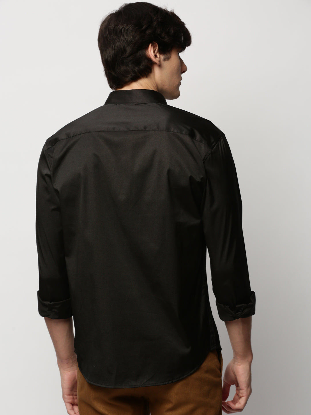 Men Black Solid Casual Casual Shirts