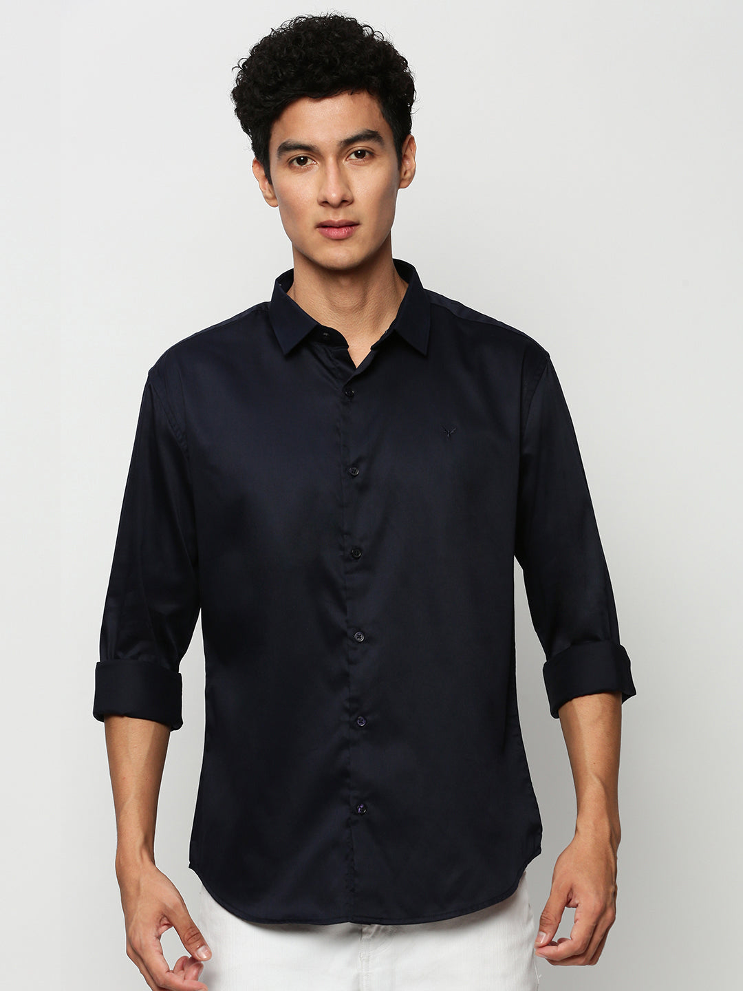 Men Navy Solid Casual Casual Shirts