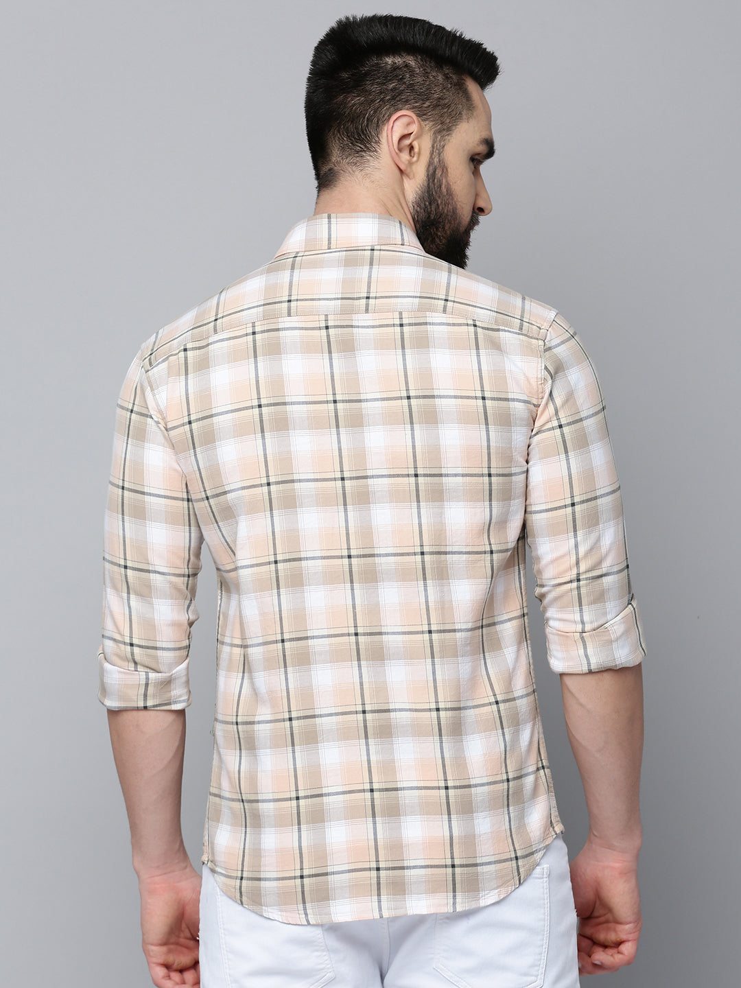 Men Beige Checked Casual Shirt