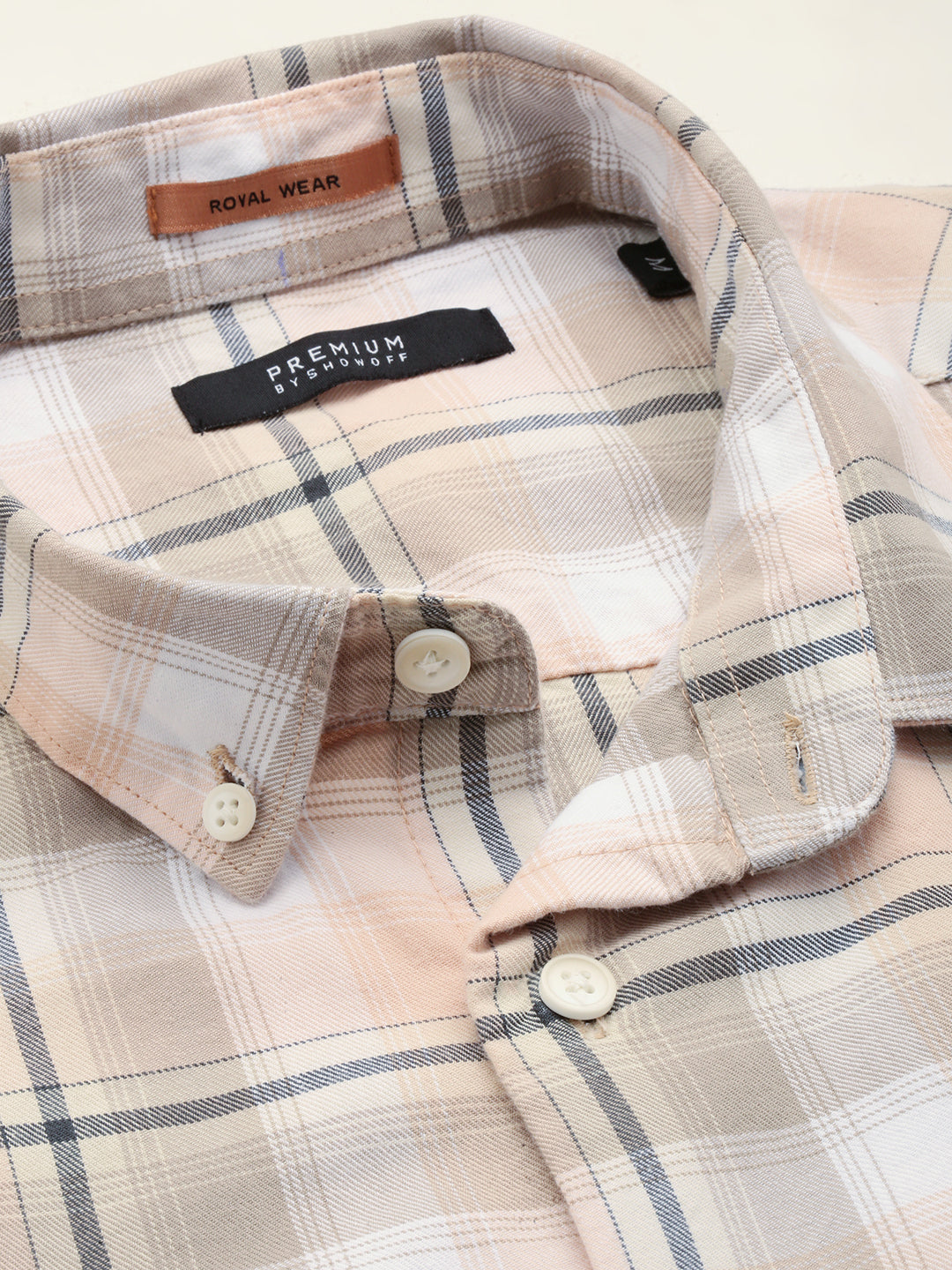 Men Beige Checked Casual Shirt