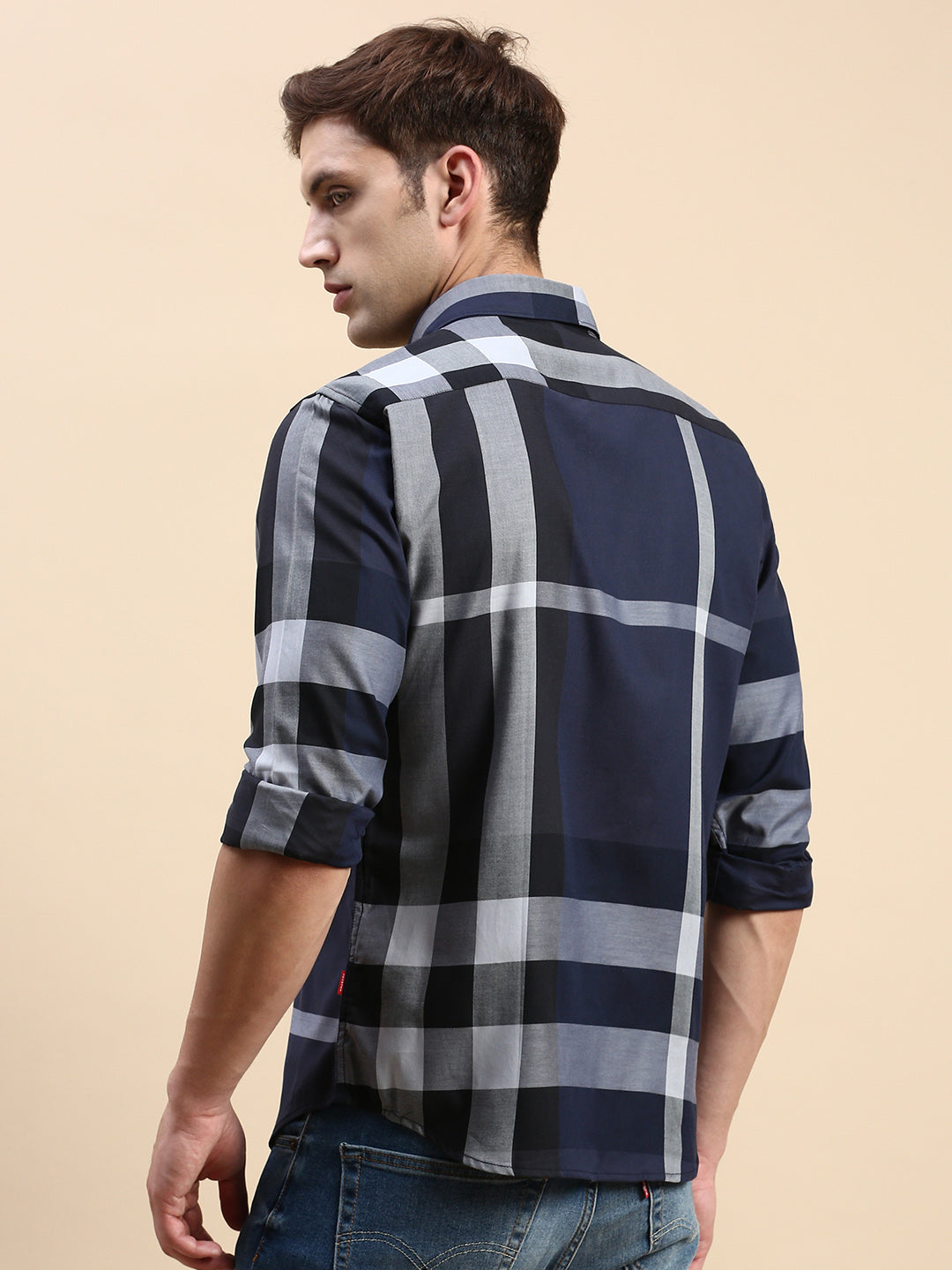 Men Navy Checked Casual Shirt