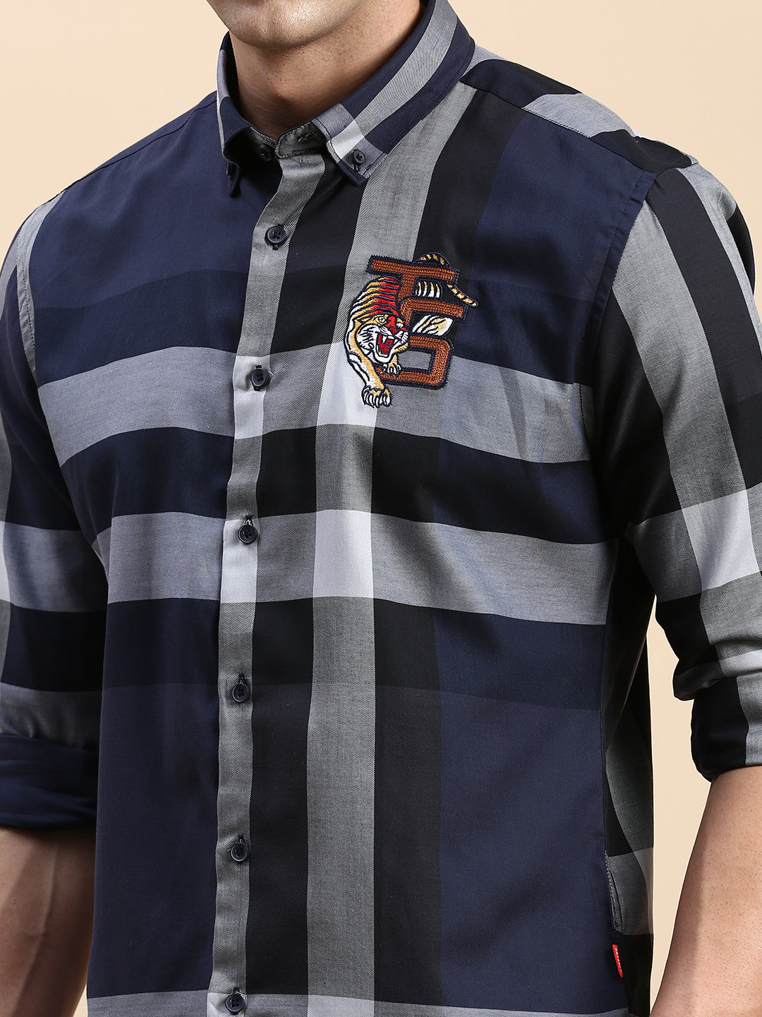 Men Navy Checked Casual Shirt