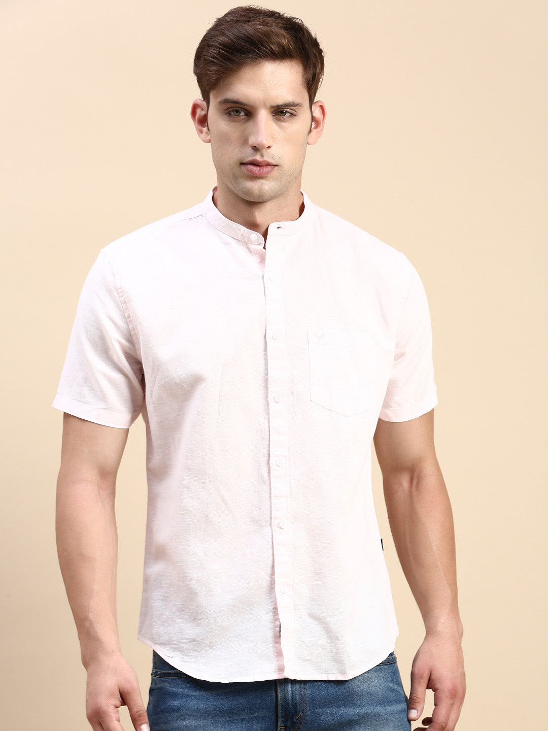 Men Pink Solid Casual Shirt