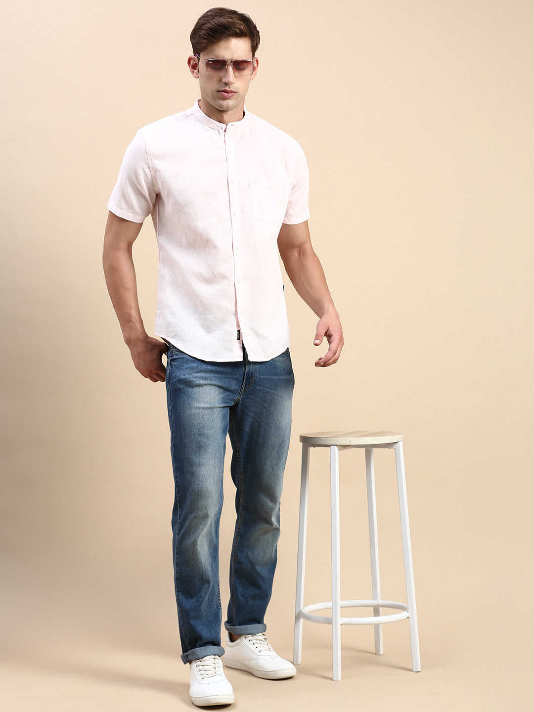 Men Pink Solid Casual Shirt