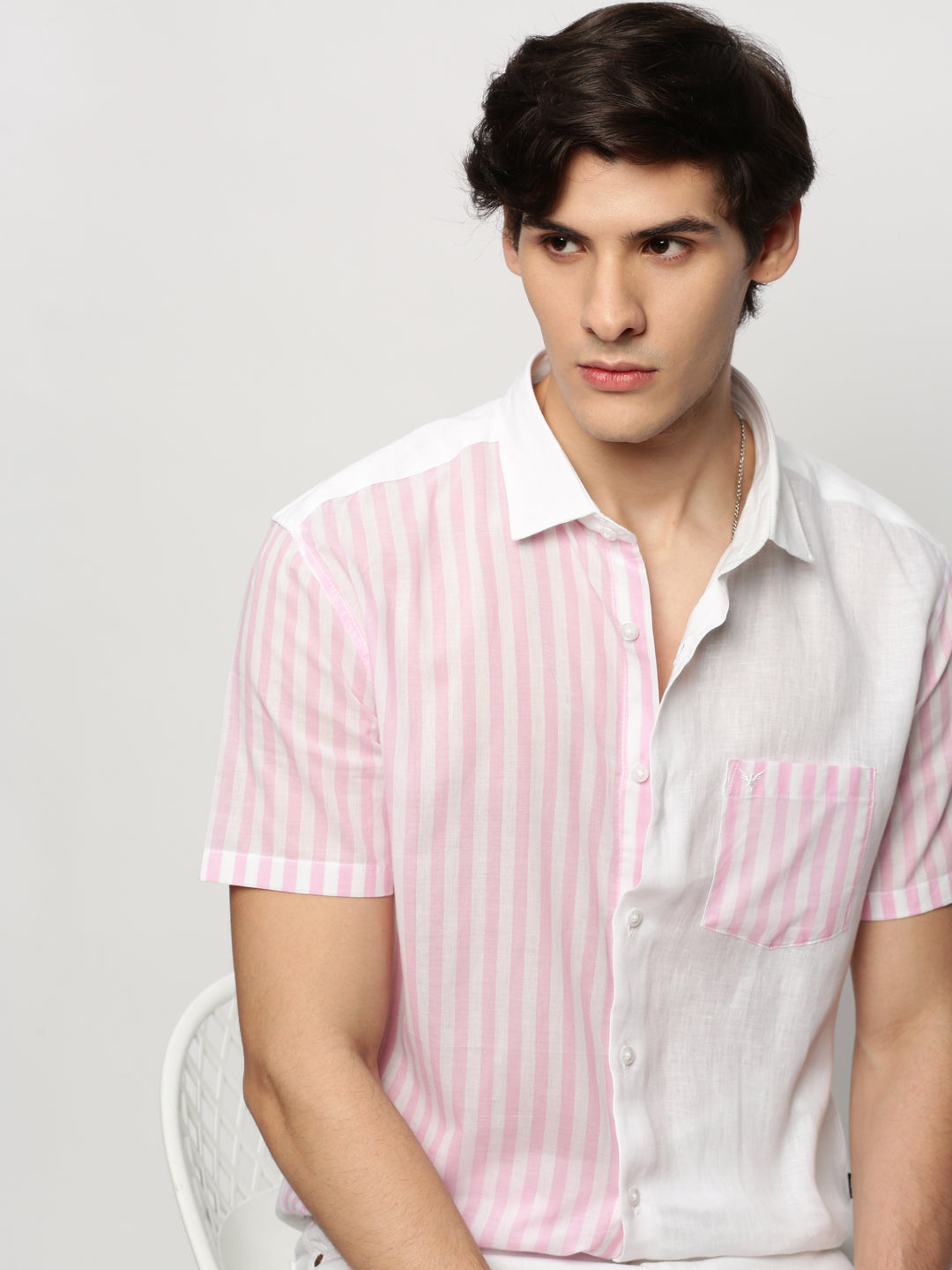 Men White Striped Casual Casual Shirts